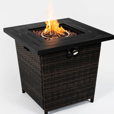 Square Gas Fire Pit Table 28Inch, Flame Adjustable, Includes Rocks, Propane/Liquefied Petroleum 28Inch Fireplace, Steel Materials, Gas, 2.2Inch Bowl