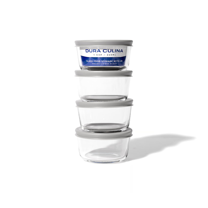 Contenant alimentaire en verre pour cuisine 8 pièces (1 tasse / 8,12 oz), Gris
