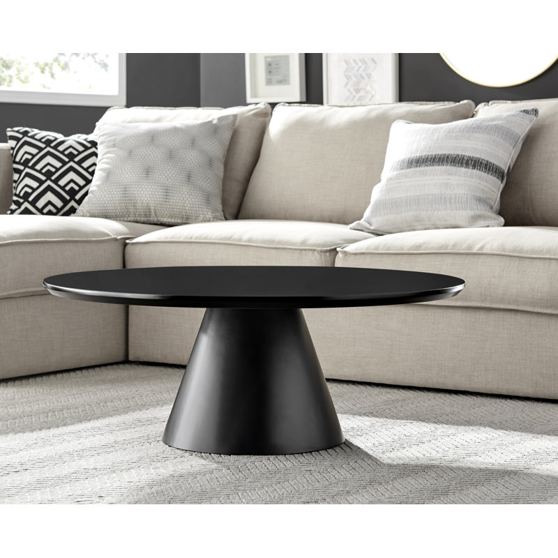 Eubanks Statement Pedestal Coffee Table - Luxury Living Room Centre Table, Black Top / Black Base