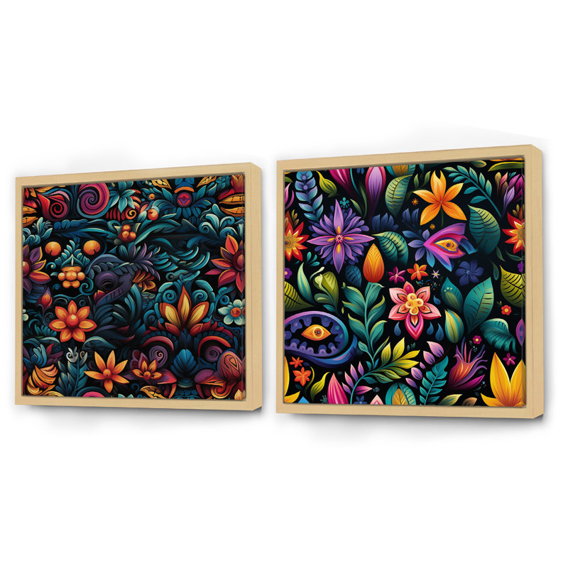 Kronburgh - Ensemble de 2 collages carrés floraux, Cadre flottant brun, H 30 po x l 61 po