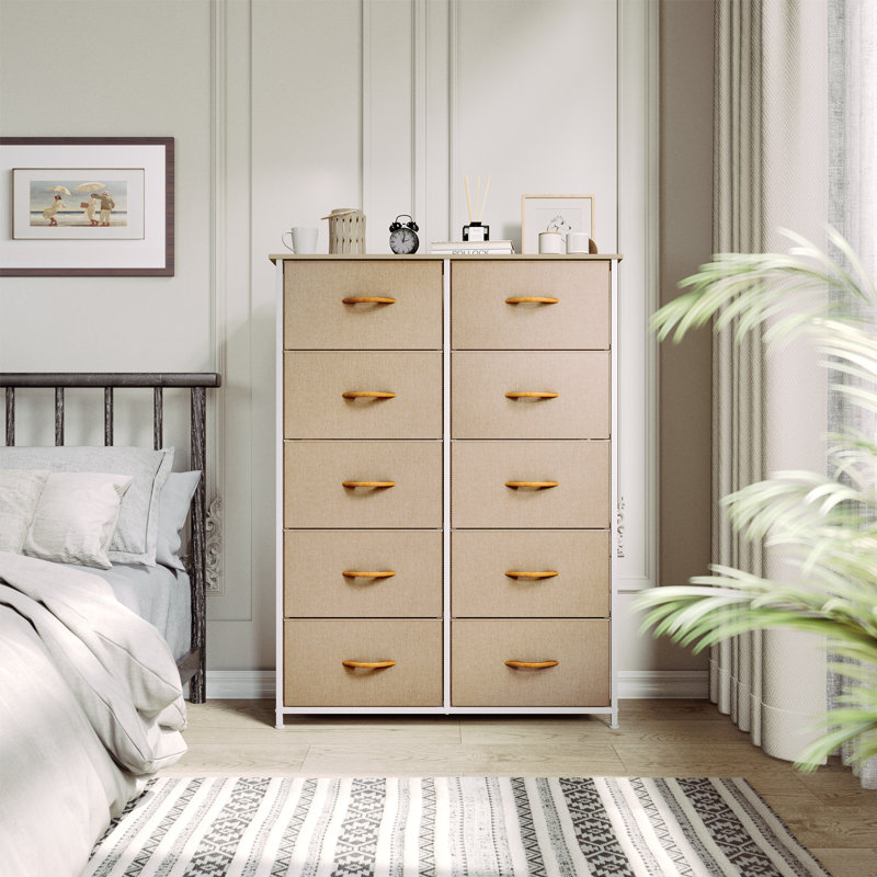 Lounes 10 - Drawer Chest of Drawers，86cm W Bedroom Drawers, Khaki