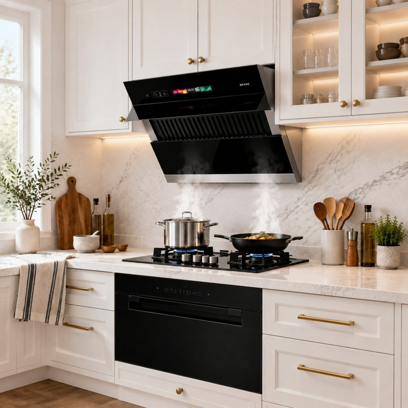 Hotte sous un meuble 30 po Brano noir avec 900 pi³ / min, contrôle de la voix / du geste / tactile, conception à tirage latéral et convertible à conduit / sans conduit - pour les cuisines modernes sous l'armoire