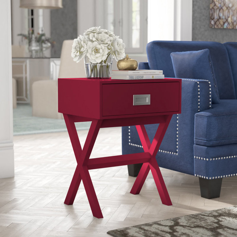 Emile End Table with 1 Drawer, Cranberry Red