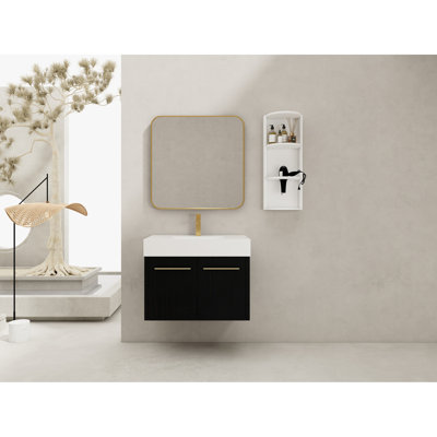 Meuble-lavabo de salle de bain d'une taille de 30 pouces, lavabo en résine, support de rangement assorti, charnières à fermeture en douceur, matériau en contreplaqué avec armoire en châtaignier noir épais, rangement à trois murs, silencieux