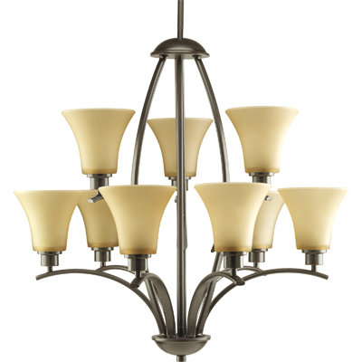 Lustre à niveaux 9 lumières à abat-jour Jilliann, Bronze antique