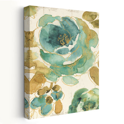 My Greenhouse Roses I on Wood Cream Crop II - Blue Cream Florals Flowers Art