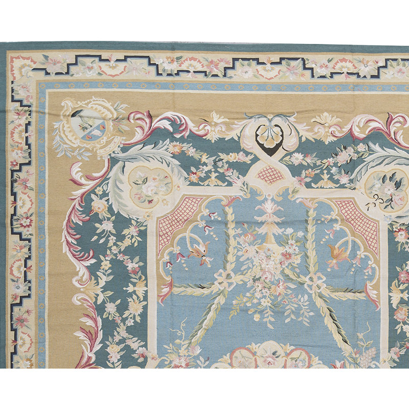 Hand-Knotted High-Quality Blue and Gold Area Rug
