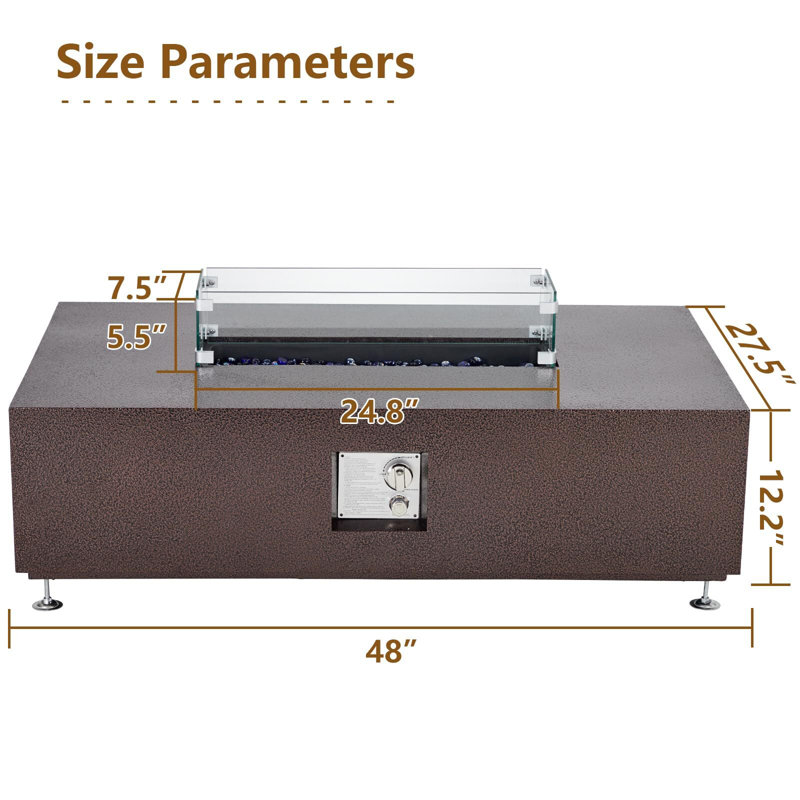 Foyer de table au propane, Brun bronzé, H 12,2 po x l 48 po x P 27,5 po
