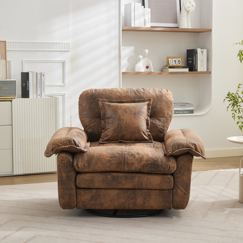  360° Swivel Chenille Accent Chair Upholstered Single Sofa With Throw Pillow, Brown