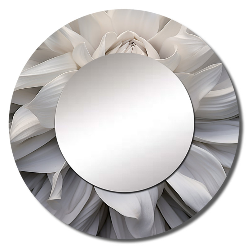 Serene Flower petals dreamscape - Flowers Wall Mirror, Traditional Round Decorative Mirror, Printed Metal Art, 29" x 29"
