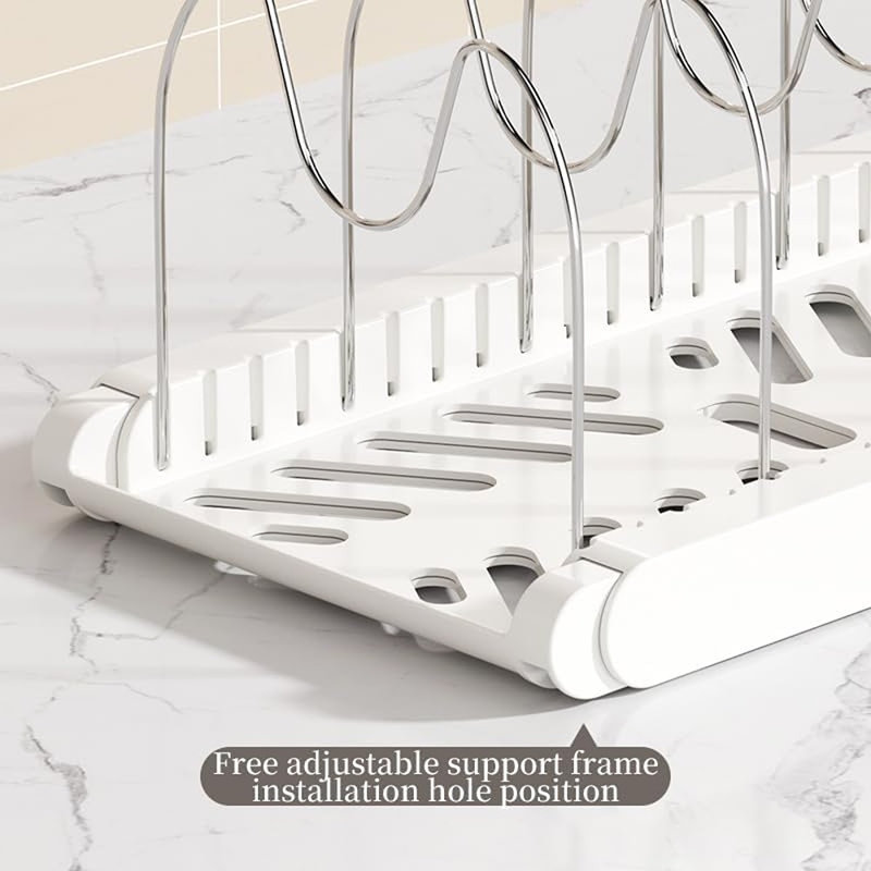 Support à casseroles extensible pour armoire, support de couvercle de casserole avec 7 compartiments réglables pour batterie de cuisine, plaques de cuisson et poêles à frire - abricot