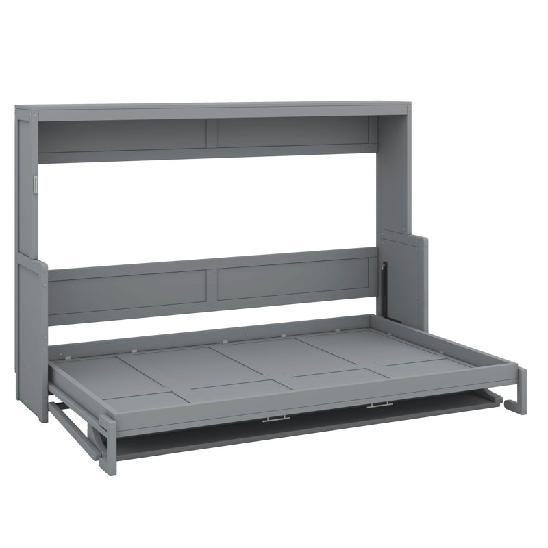 Grand lit escamotable avancé avec système de levage hydraulique et bureau intégré polyvalent, Gris, Grand lit