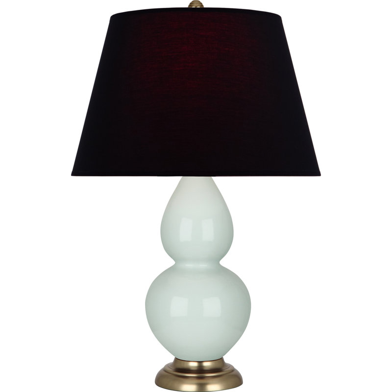 Lampe de table double gourde en céramique, Céladon glacé / laiton, Noir / Rouge, Laiton