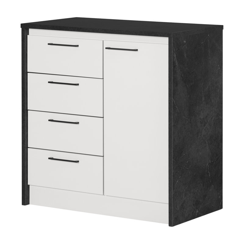 Petit îlot de cuisine compact avec rangement Myro, Noir / blanc
