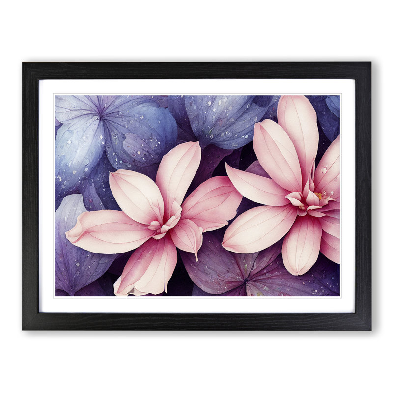 Flashy Watercolour Flowers - Single Picture Frame Painting, Black Framed, 46cm H x 64cm W x 2cm D