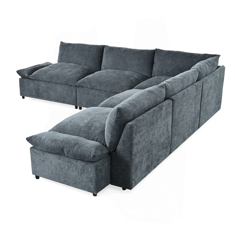115.5" Modular Deep Grey Sectional Sofa With Durable Polyester Upholstery