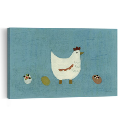 Folk Art Farm Chicken Abstract Contemporary Bird Animal Flower Wall Art Print 1 Piece Wrapped Canvas Wall Art