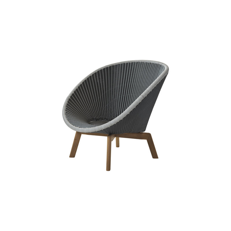 Peacock Papasan Chair with Teak Legs, Dark Green, Light Gray/Teak
