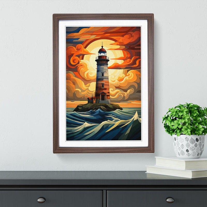 Lighthouse No.3 - Single Picture Frame Print on Wood, Walnut Framed, 34cm H x 25cm W x 2cm D