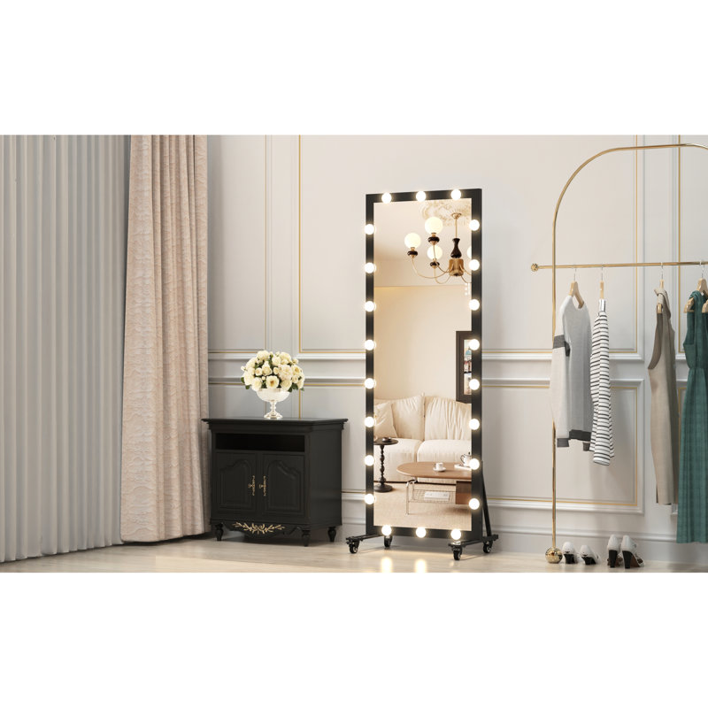 Miroir de sol éclairé sur pied, 63 x 24 pouces, 3 modes de couleur, Smart Touch, amovible, adapté à la chambre à coucher et au salon, cadre à commande tactile pour meuble-lavabo, aluminium pour les toilettes
