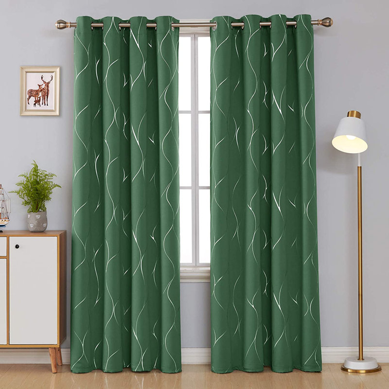 Seligman Wave Foil Printed Room Darkening Thermal Curtains, Dark Forest, Width 168 x Drop 229 cm