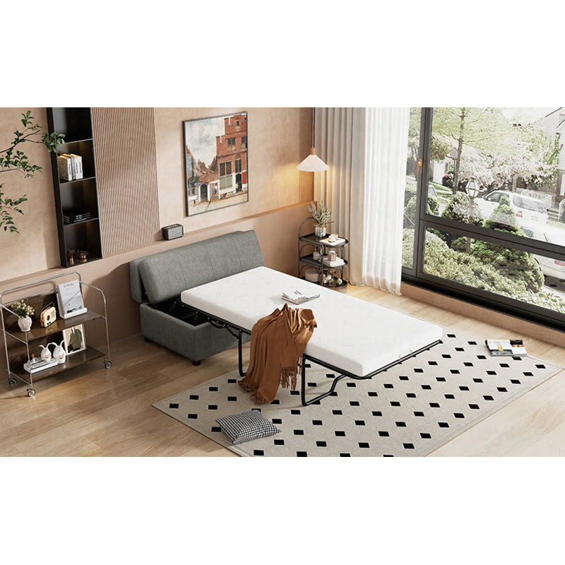 Lit simple escamotable avec repose-pieds pliant avec matelas, lit d'invité convertible, gris foncé, Gris foncé
