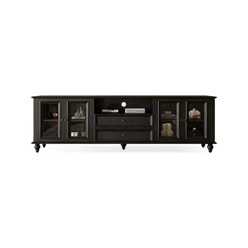 Meuble télé rétro en bois massif noir, 78.74