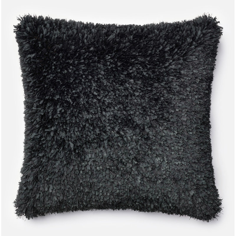 Black Polyester Shag Ribbon 22" Square Pillow Cover