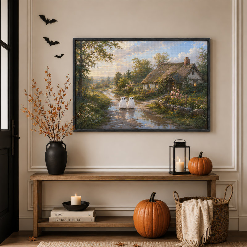 Art mural sur toile, "Deux fantômes debout dans une flaque de chaume", H 36 po x l 48 po