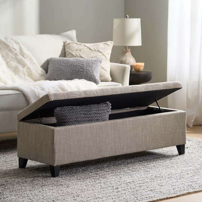 Upholstered Storage Ottoman Bench, Sand