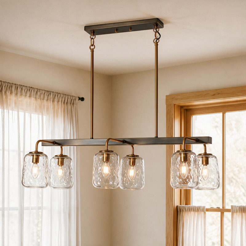 Lustre en métal à 6 lumières avec verre d'eau ondulé 33 po Bergeson