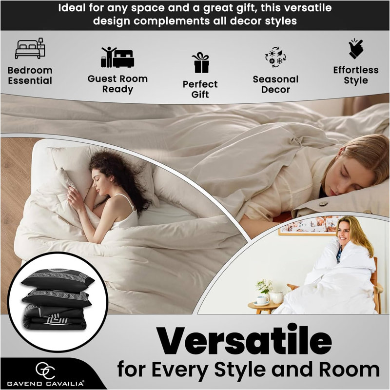 Polyester Geometric Duvet Cover Set with Pillowcases, Black, King Duvet Cover Set + 2 Standard Pillowcases