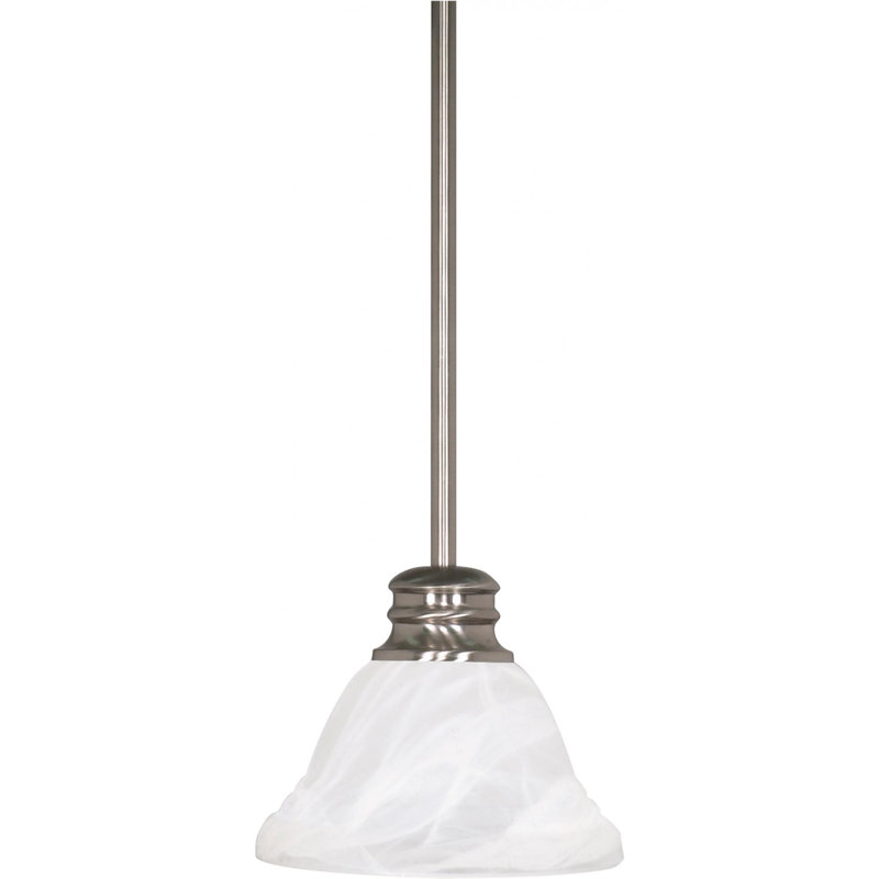 Charmaine 1 - Light Single Pendant, No, Brushed Nickel, Alabaster Swirl Glass
