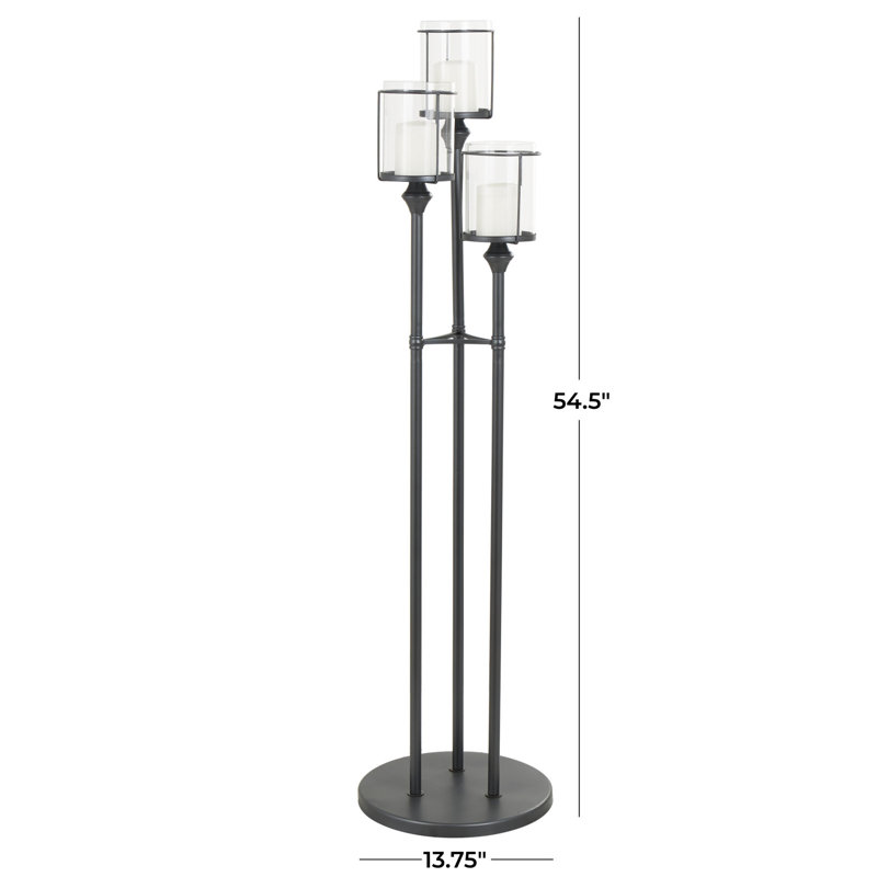 Cole And Grey Metal Tall Floor Hurricane Lamp With 3 Posts And Round Base