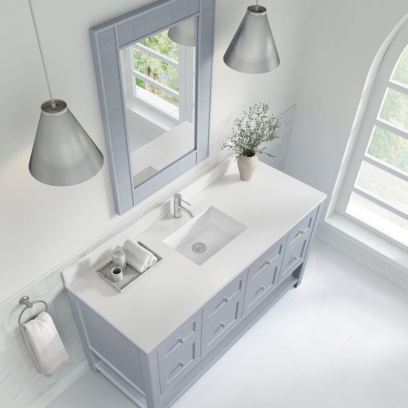 Breckenridge 60'' W Single Vanity, Single Hole, Serenity Blue, White Zeus Silestone