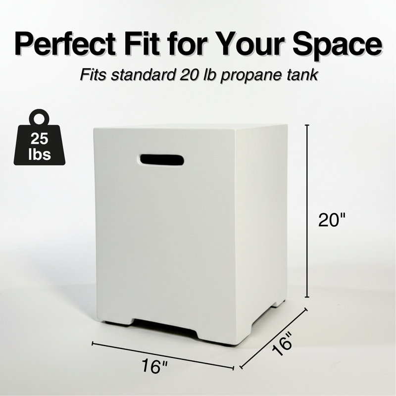 Housse de réservoir de propane 40 cm (16 po), table de rangement rétractable pour réservoir extérieur de 9 kg (20 lb) pour foyers à gaz, support pour réservoir en béton, gris ciment, gris pâle