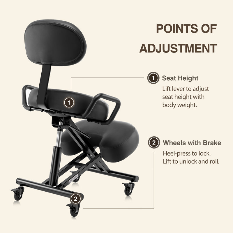 Fauteuil ergonomique à genoux avec dossier, améliore la posture, coussins épais, roues verrouillables pour la maison et le bureau, AKONI 512