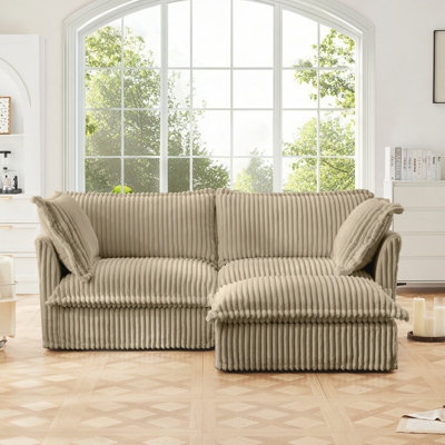 Canapé modulaire 2 places à housse avec repose-pieds convertible, siège en L large et profond avec housse détachable et coussins moelleux multiples