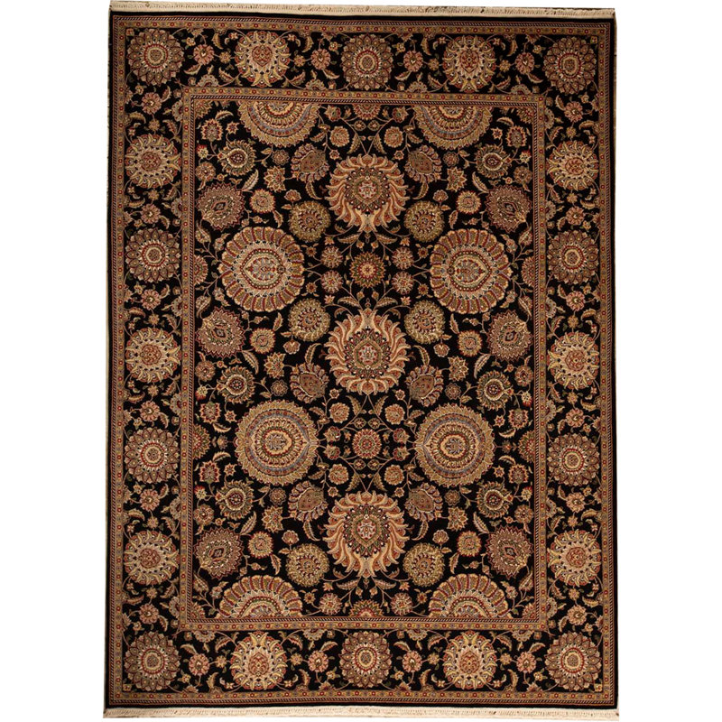 Tapis oriental noir en laine noué à la main Manchuria