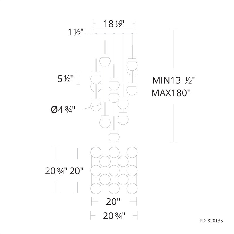 Luminaire suspendu double à DEL à double bulles, Noir, H 5,5 po x l 20,75 po x P 20,75 po, 13