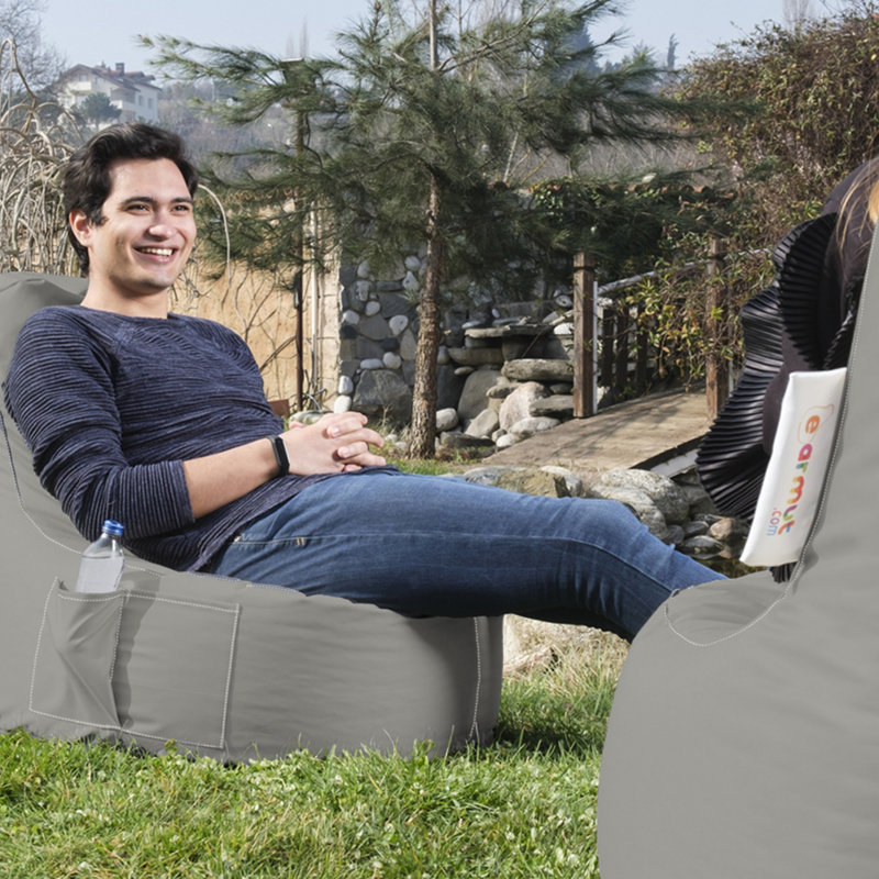 Fauteuil à billes de qualité supérieure, gris fumée, 27,6 po x 31,5 po x 13,8 po | Tissu 100% polyester 100% polyester imperméable et rembourré 100% perles | Conception moderne pour le divertissement et la détente en plein air