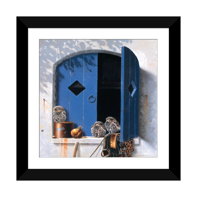 «Visiting Birds I», impression sur toile, Papier d'art encadré noir, H 16 po x l 16 po x P 1 po, Blanc
