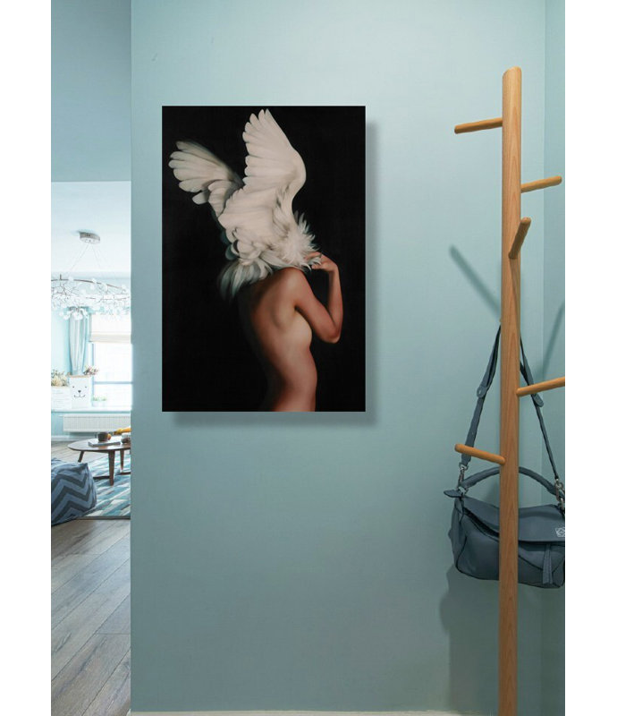 Dame nue avec une aile en plumes, H 40 po x l 30 po x P 1,5 po