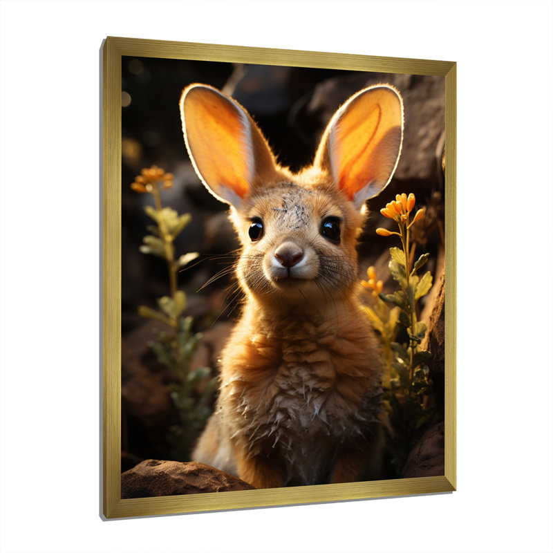 Mignon portrait de kangourou I - animaux, art mural dans le salon, H 20 po x l 12 po x P 1 po, Encadrement doré