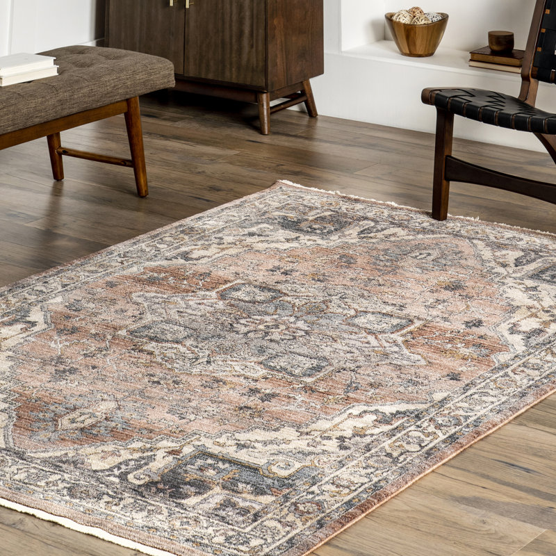 Faded Medallion Fringe Area Rug, Rectangle 4' x 6'