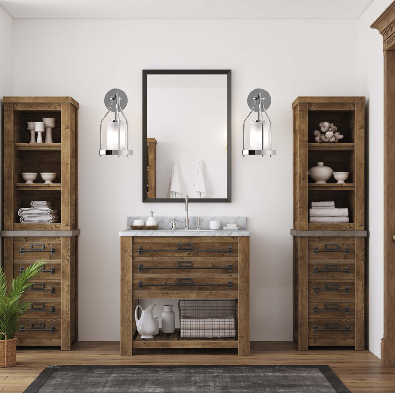  Emery 1-Light Indoor Chrome Vanity Wall Armed Sconce or Wall Mount with Frosted Glass Cylinder Shade