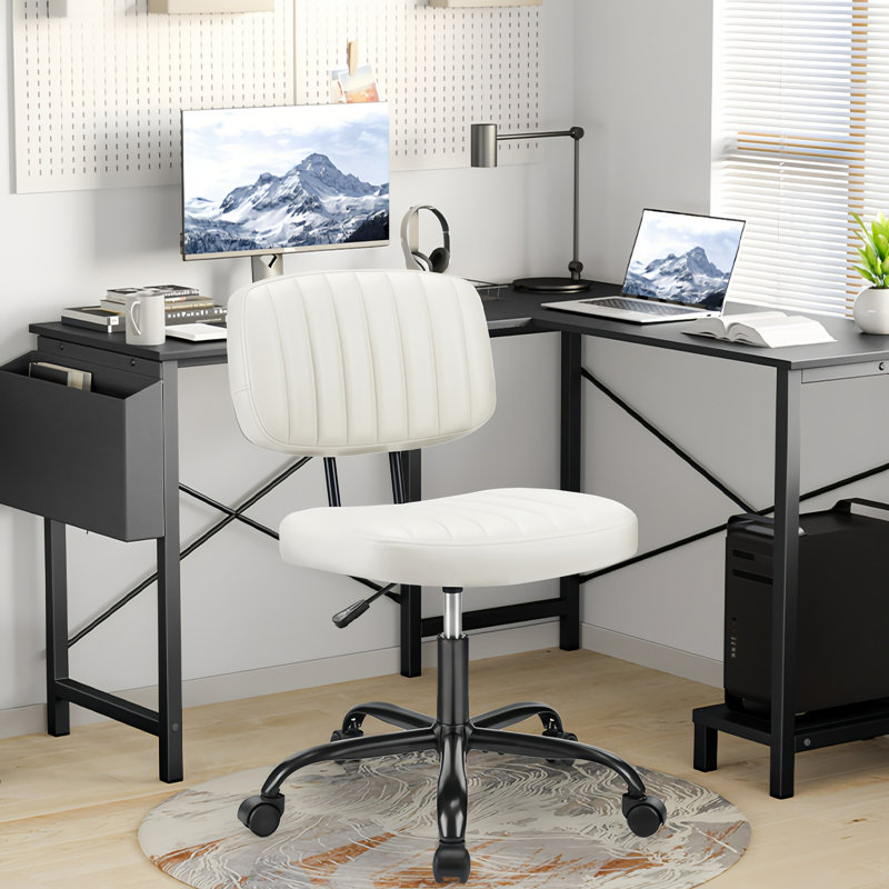 Annelinde L Shaped Wooden Desk With Headphone Hooks & Fabric Storage With Faux Leather Office Chair (No Armrests, 3 Colors)  Ideal For Home Offices & Bedrooms