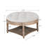 Table ronde spacieuse avec rangement ouvert et fermé, table basse rembourrée en lin gris, tablette en bois-765540829