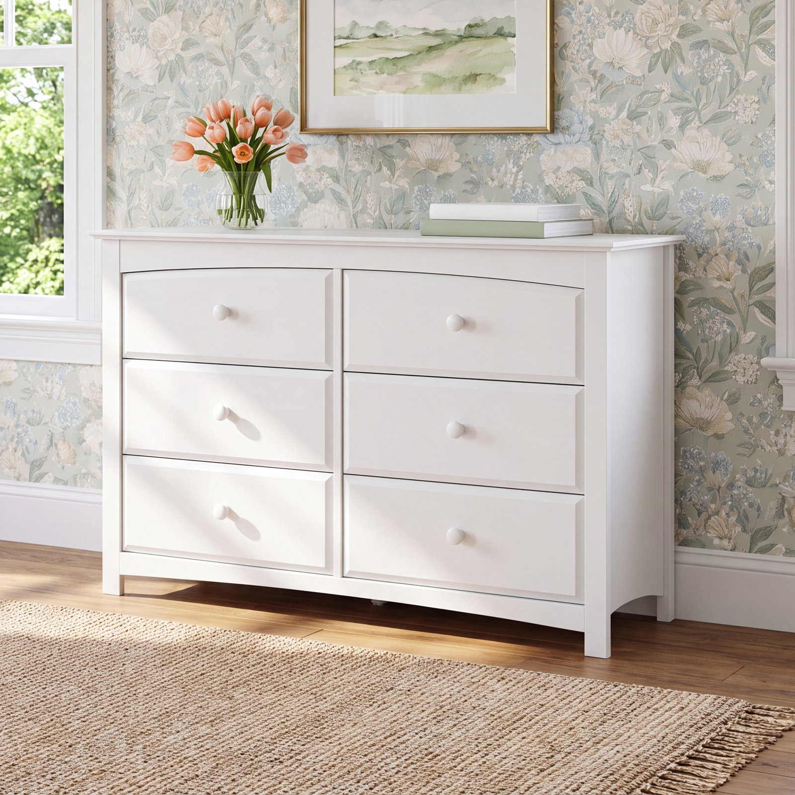 Kenton Wood 6-Drawer Double Dresser, White