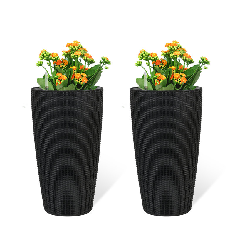Grand pot à fleurs d'intérieur en faux rotin pour l'intérieur avec moniteur de niveau d'eau